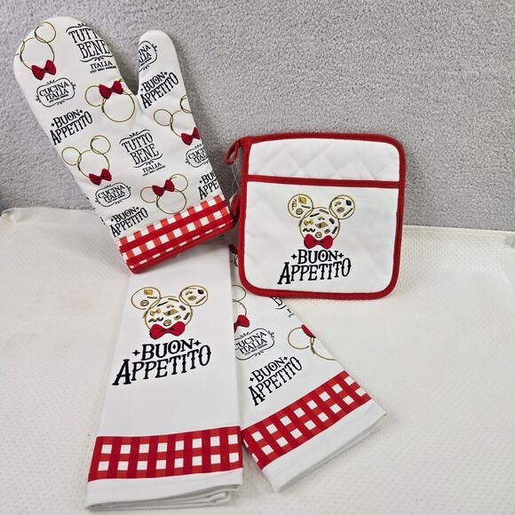 Disney Epcot Italy World Showcase Buon Appetito Oven Mitt Potholder Towel Set - Picture 1 of 7